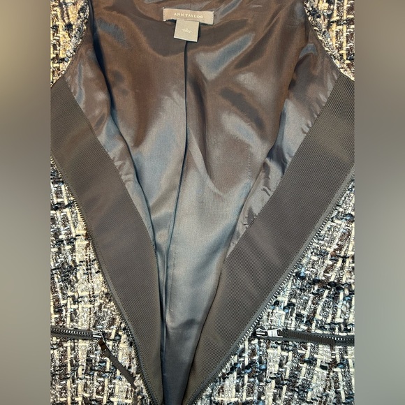 Ann Taylor Tweed Jacket Black White Zip Pocket Size 6 - Picture 7 of 12